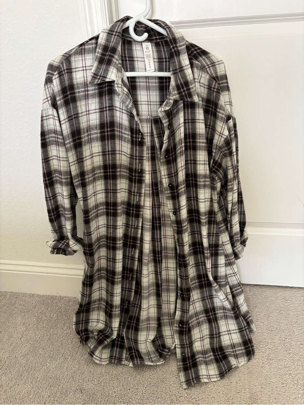 Women's Plaid Flannel Knee Length Button Up
